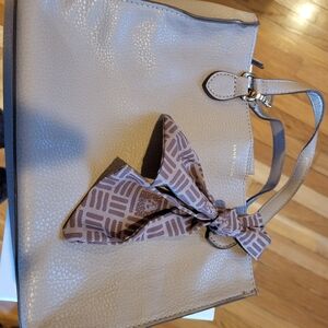 Anne Klein Taupe Tote Bag with Decorative Bow